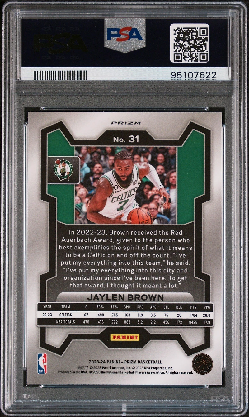 2023 Panini Prizm 31 Jaylen Brown Pink Ice PSA 10