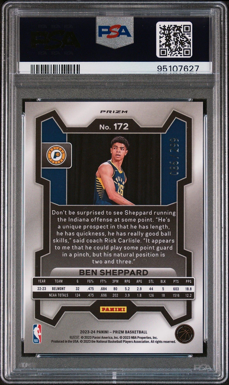 2023 Panini Prizm 172 Ben Sheppard Red Seismic PSA 10