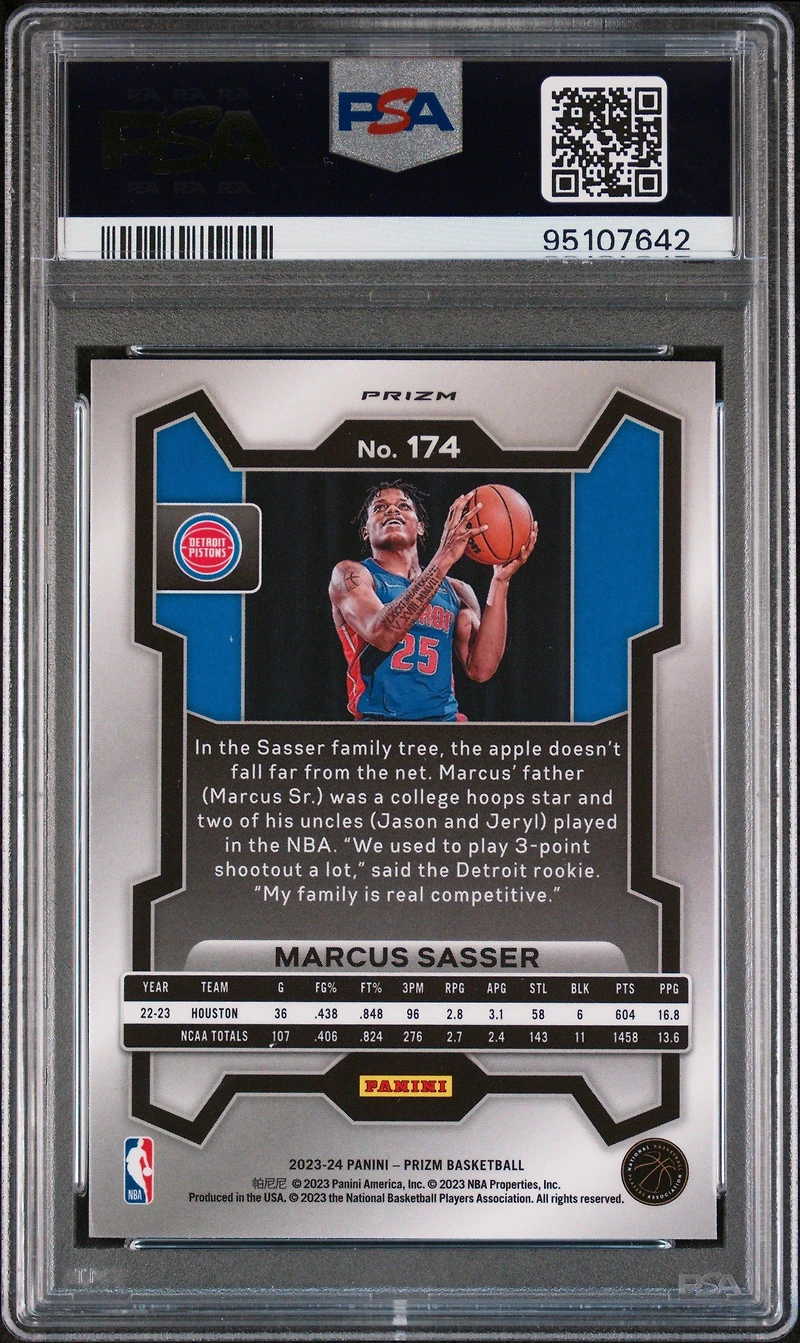 2023 Panini Prizm 174 Marcus Sasser Silver Prizm PSA 10