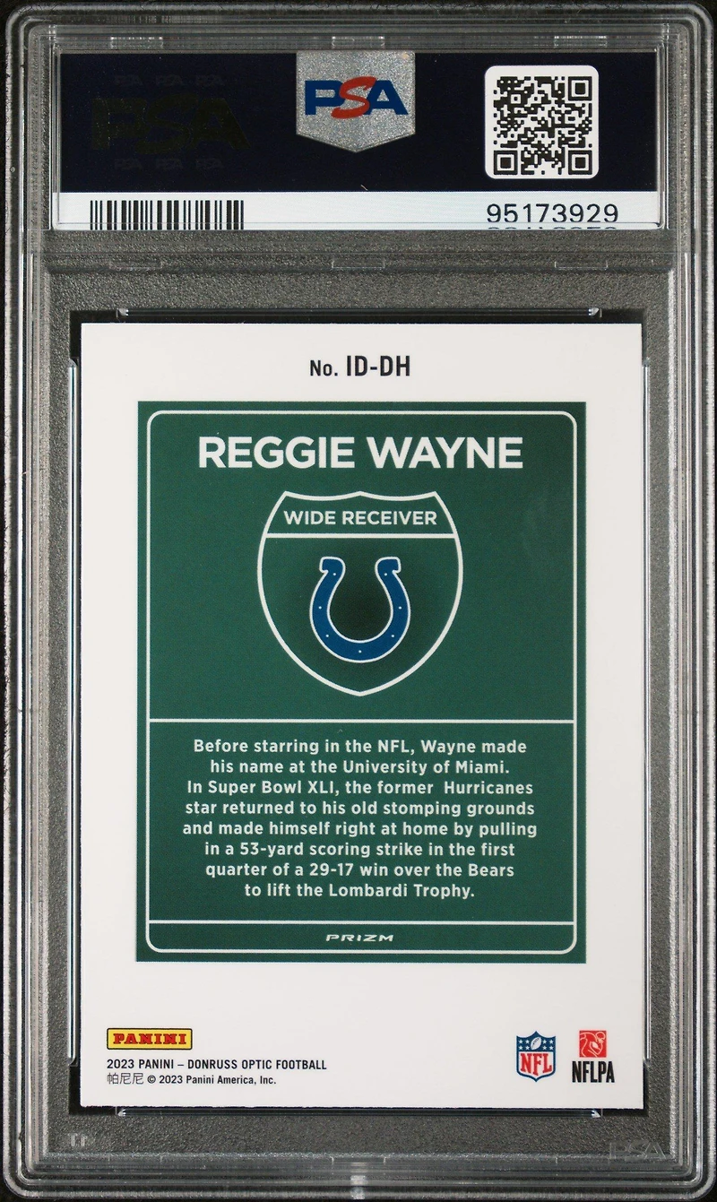 2023 Panini Donruss Optic Super Bowl Downtown Iddh Reggie Wayne PSA 10