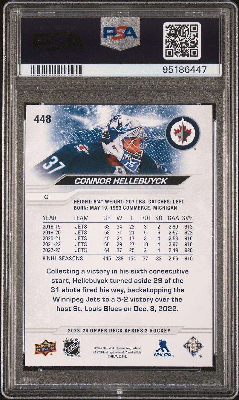 2023 Upper Deck 448 Connor Hellebuyck Outburst PSA 10
