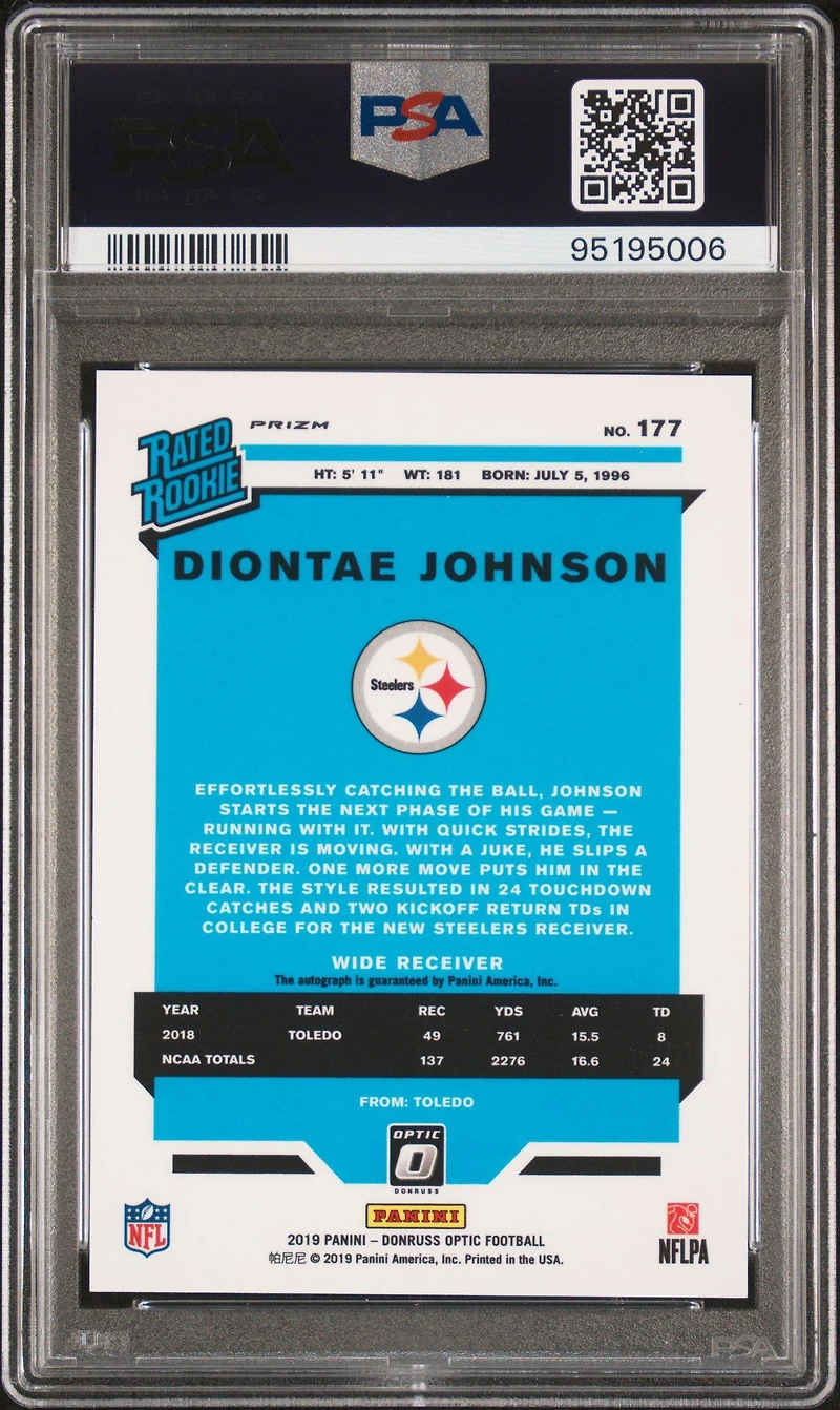 2019 Panini Donruss Optic 177 Diontae Johnson Autograph-bronze PSA 10