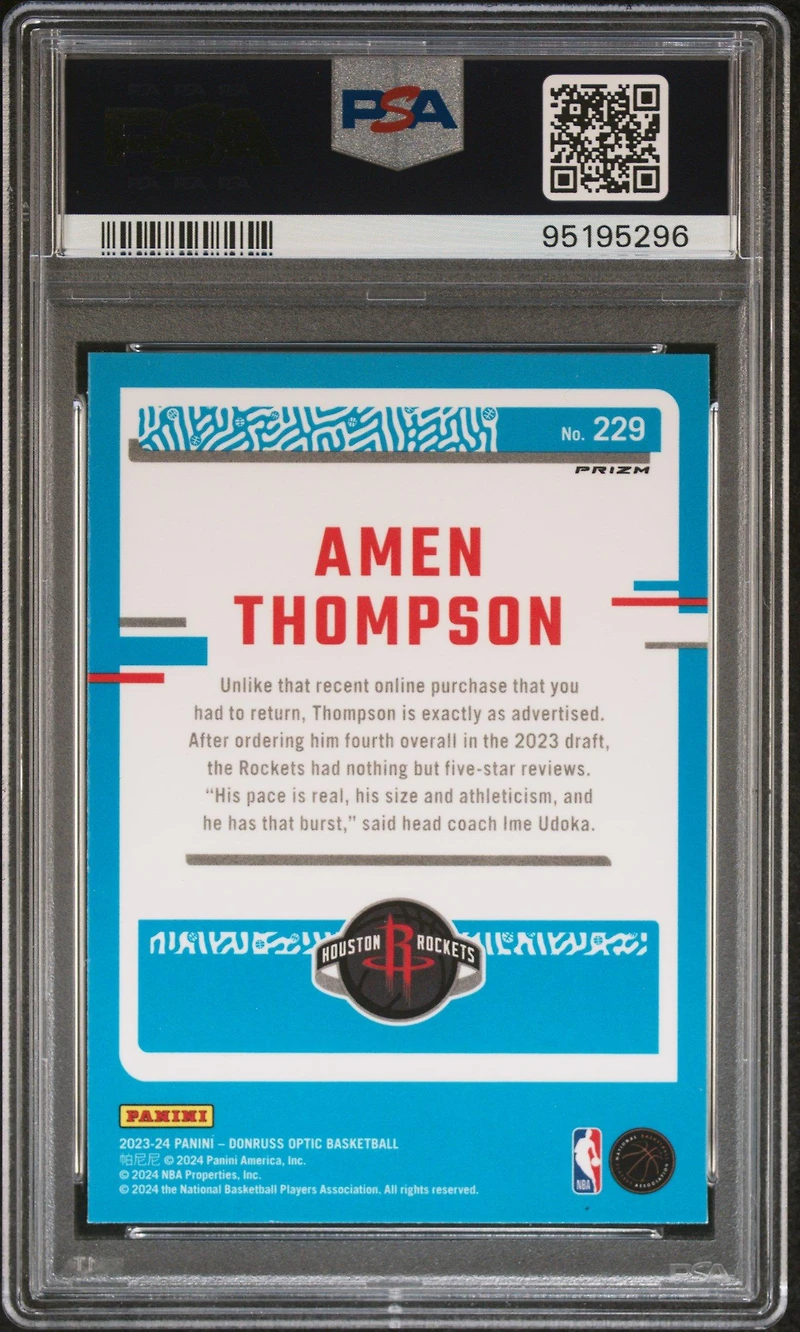 2023 Panini Donruss Optic 229 Amen Thompson Hyper Pink PSA 10