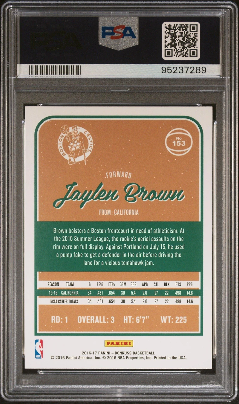 2016 Panini Donruss 153 Jaylen Brown PSA 10