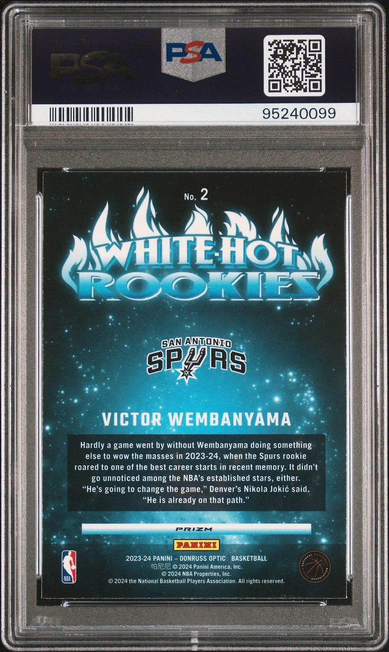 2023 Panini Donruss Optic White Hot Rookies 2 Victor Wembanyama Holo PSA 10