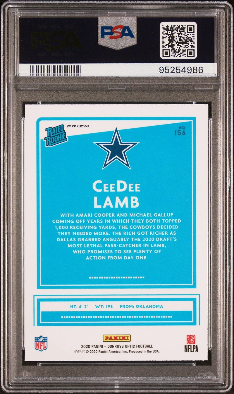 2020 Panini Donruss Optic 156 Ceedee Lamb Blue Scope PSA 10