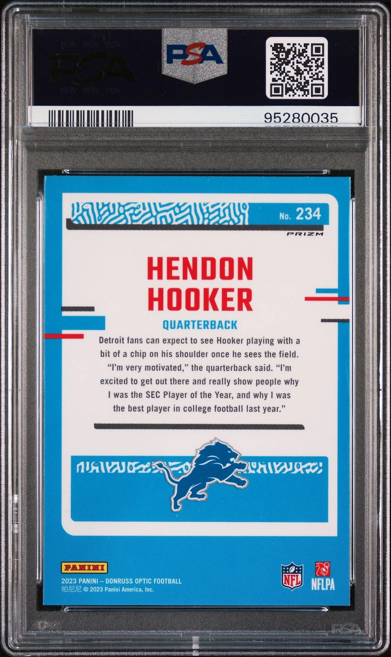 2023 Panini Donruss Optic 234 Hendon Hooker Purple Shock PSA