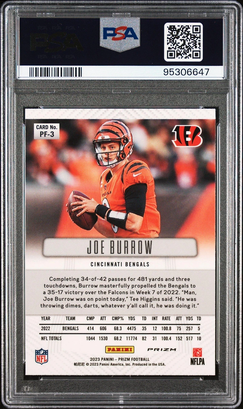 2023 Panini Prizm Prizm Flashback Pf3 Joe Burrow PSA 10