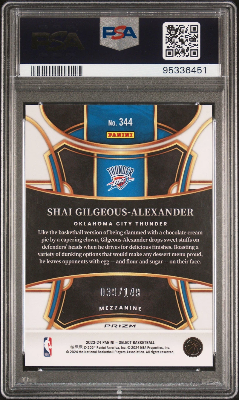 2023 Panini Select 344 Shai Gilgeous-alexander White Prizm PSA 10