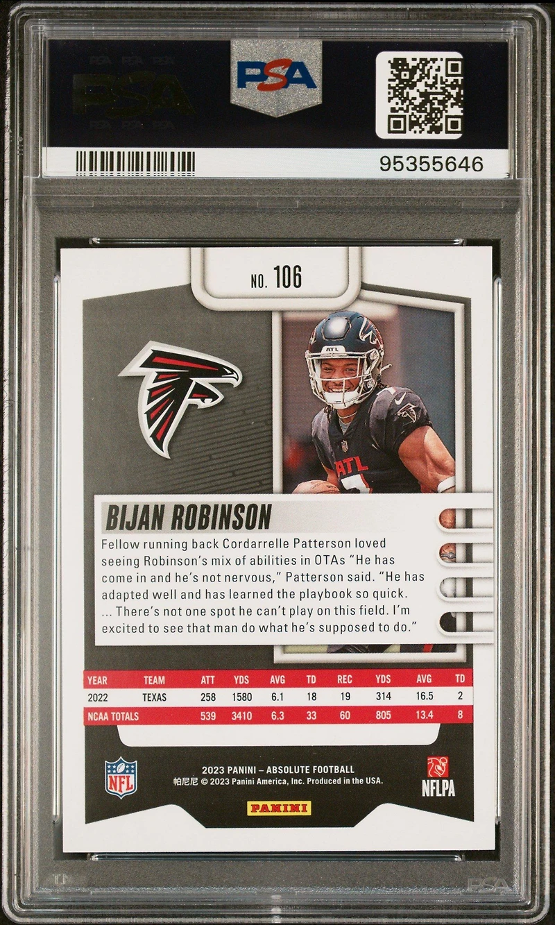 2023 Panini Absolute 106 Bijan Robinson PSA 10