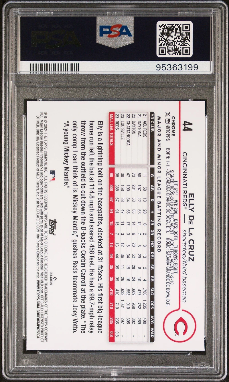 2024 Topps Chrome 44 Elly De La Cruz PSA 10