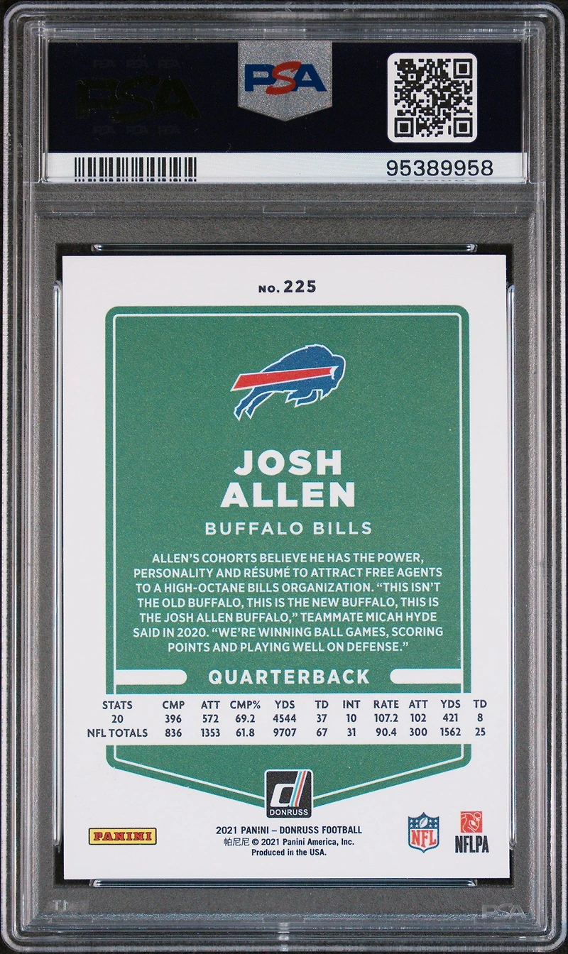 2021 Panini Donruss 225 Josh Allen Variation-press Proof Premium PSA 10