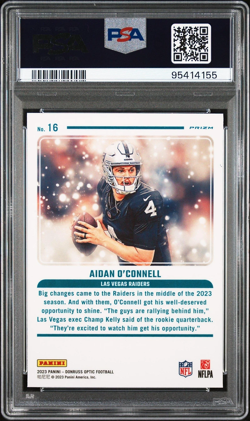 2023 Panini Donruss Optic Mythical 16 Aidan O'connell PSA 8