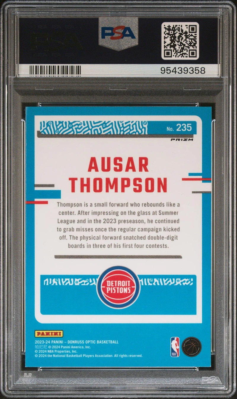 2023 Panini Donruss Optic 235 Ausar Thompson Purple Shock PSA 10