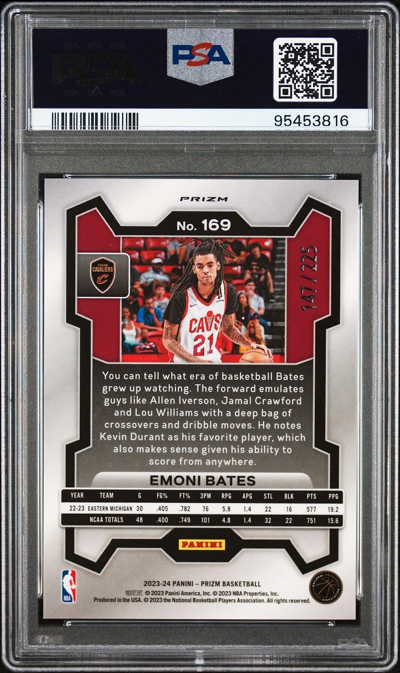 2023 Panini Prizm 169 Emoni Bates Teal Ice PSA 9