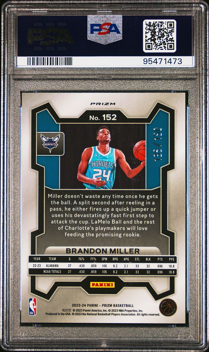 2023 Panini Prizm 152 Brandon Miller Premium Factory Set PSA 10