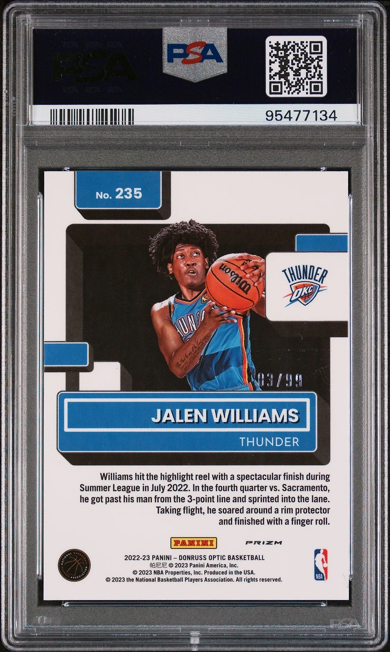 2022 Panini Donruss Optic 235 Jalen Williams Red & Gold Wave PSA 8