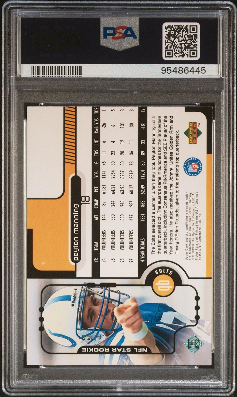 1998 Upper Deck 1 Peyton Manning PSA 8