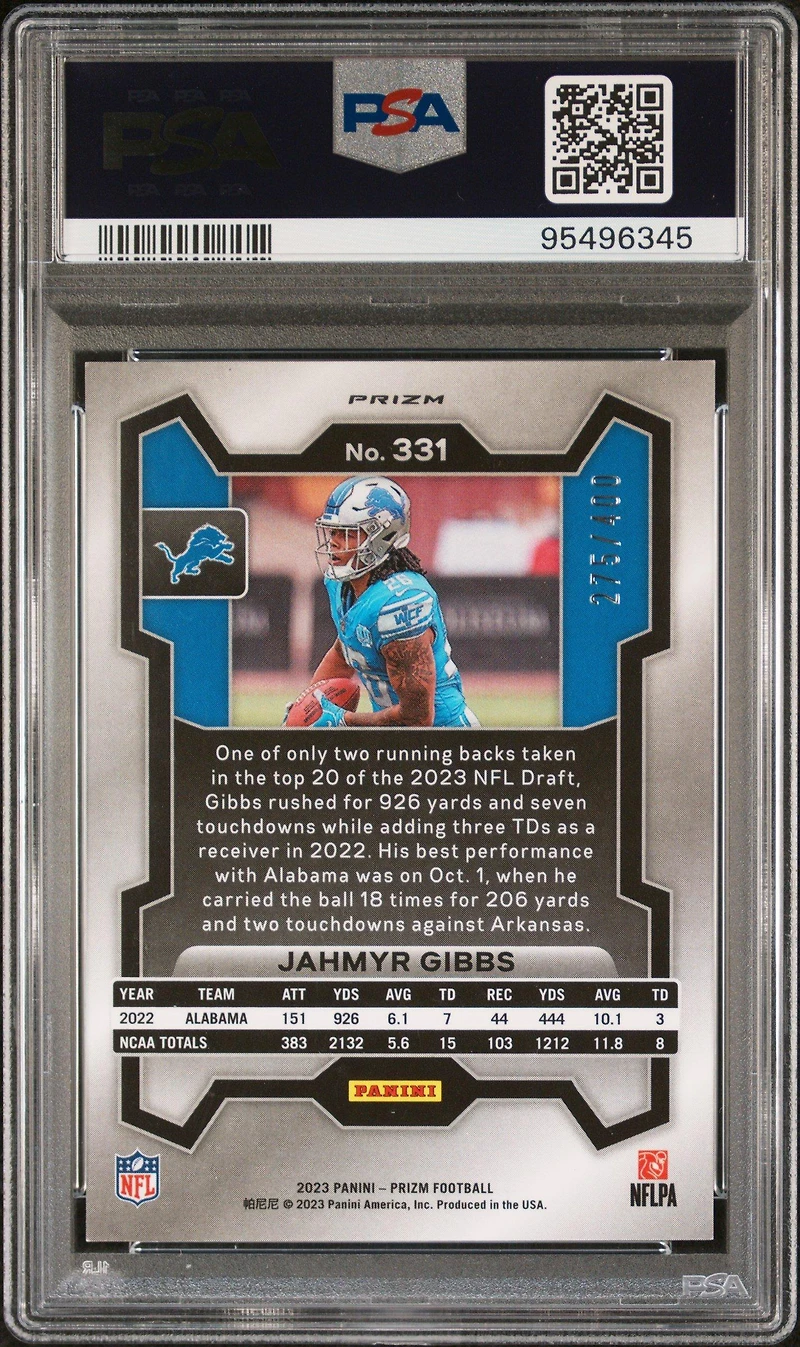 2023 Panini Prizm 331 Jahmyr Gibbs Pandora PSA 9