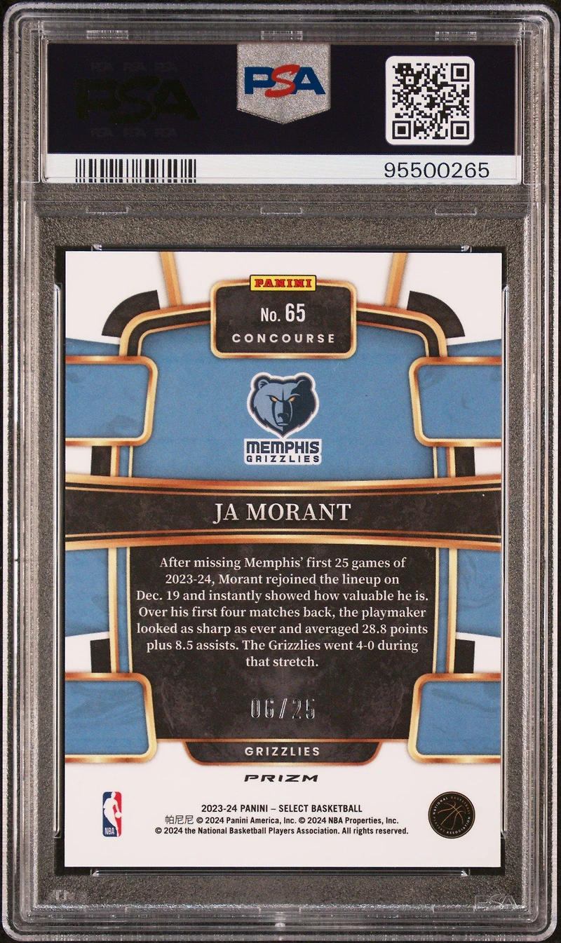 2023 Panini Select 65 Ja Morant Tie-dye Prizm PSA 10