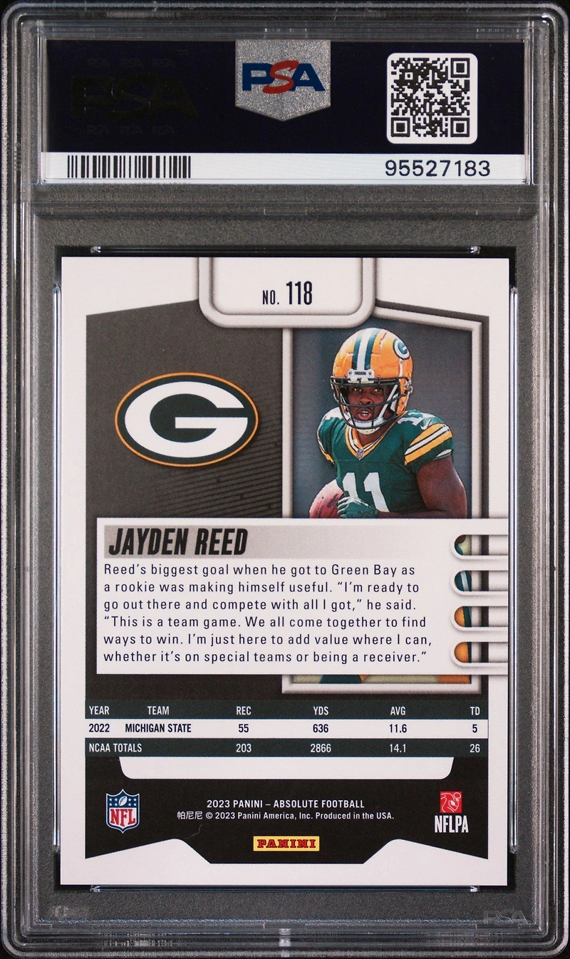 2023 Panini Absolute 118 Jayden Reed Red Squares PSA 10