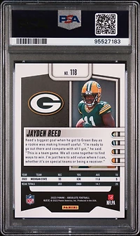 2023 Panini Absolute 118 Jayden Reed Red Squares PSA 10