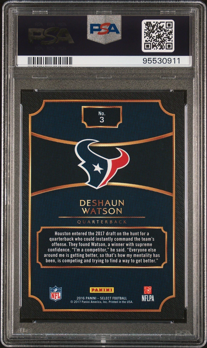 2016 Panini Select '17 Nfl Draft Xrc Prizm Redemption 3 Deshaun Watson PSA 9