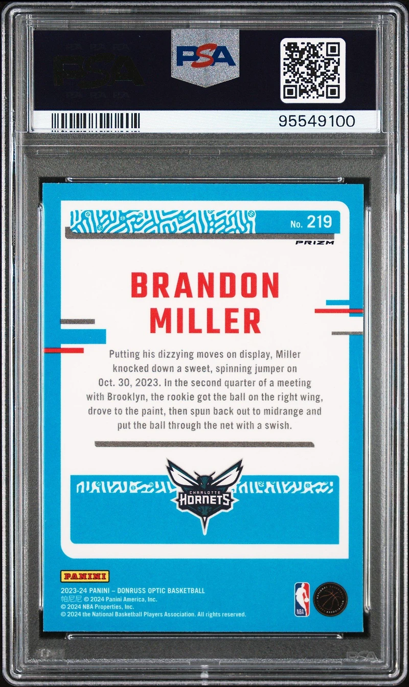 2023 Panini Donruss Optic 219 Brandon Miller Choice PSA 10