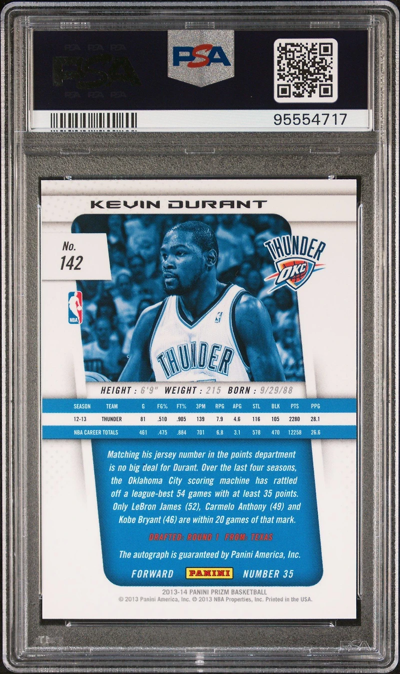 2013 Panini Prizm Autograph 142 Kevin Durant PSA 9
