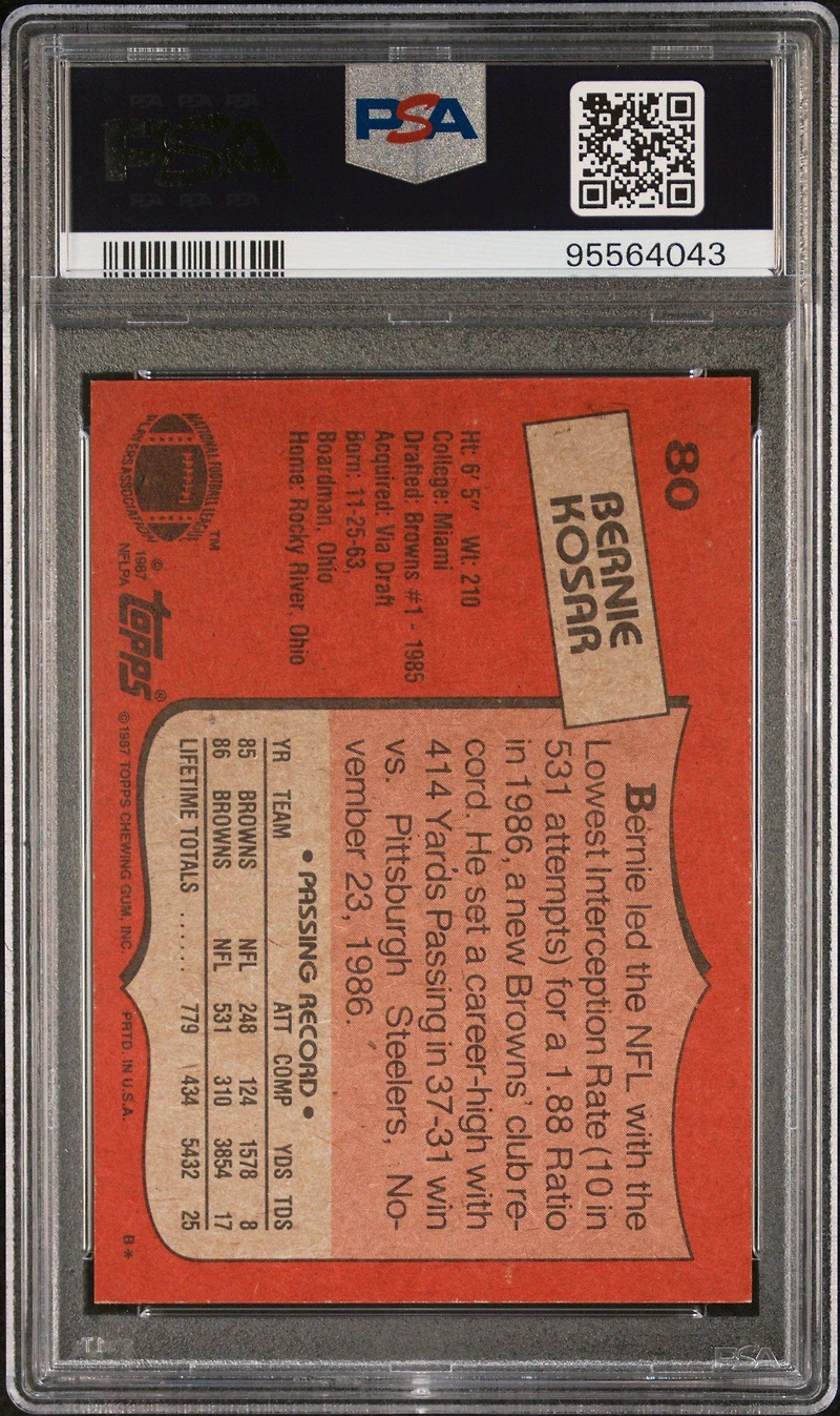 1987 Topps 80 Bernie Kosar PSA 9