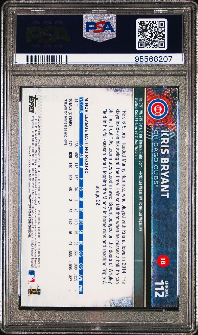 2015 Topps Chrome 112 Kris Bryant Sepia Refractor PSA 10