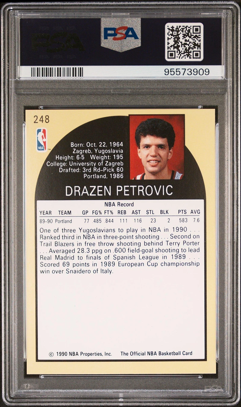 1990 Hoops 248 Drazen Petrovic PSA 9