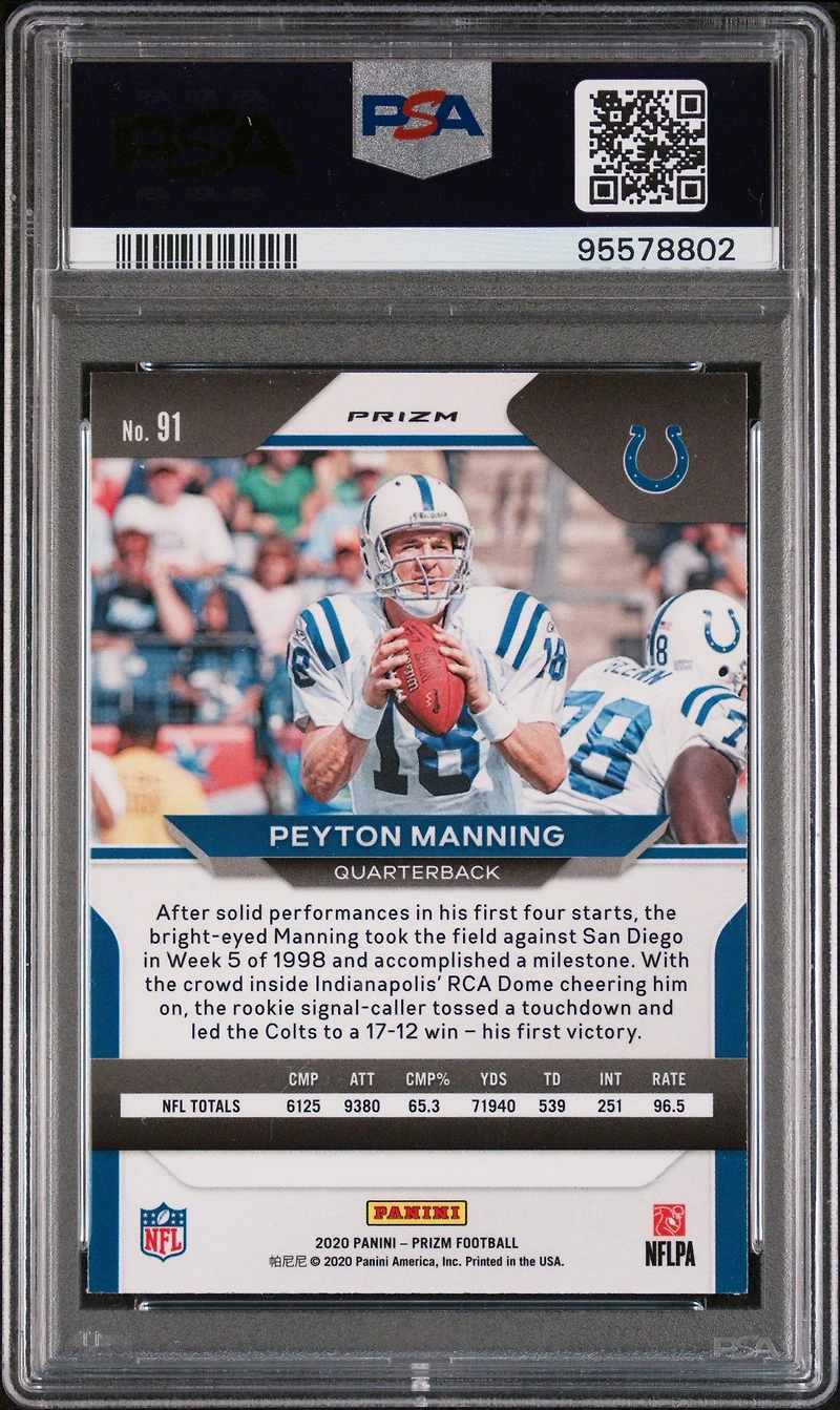 2020 Panini Prizm 91 Peyton Manning Silver Prizm PSA 10