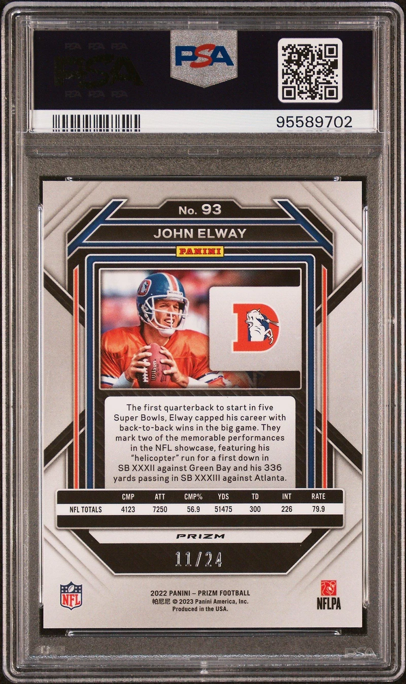 2022 Panini Prizm 93 John Elway Gold Sparkle PSA 10