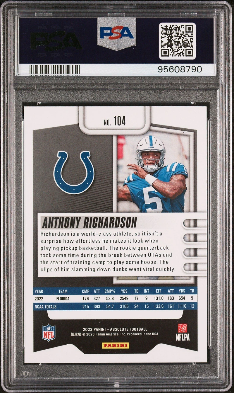2023 Panini Absolute 104 Anthony Richardson Red Squares PSA 10
