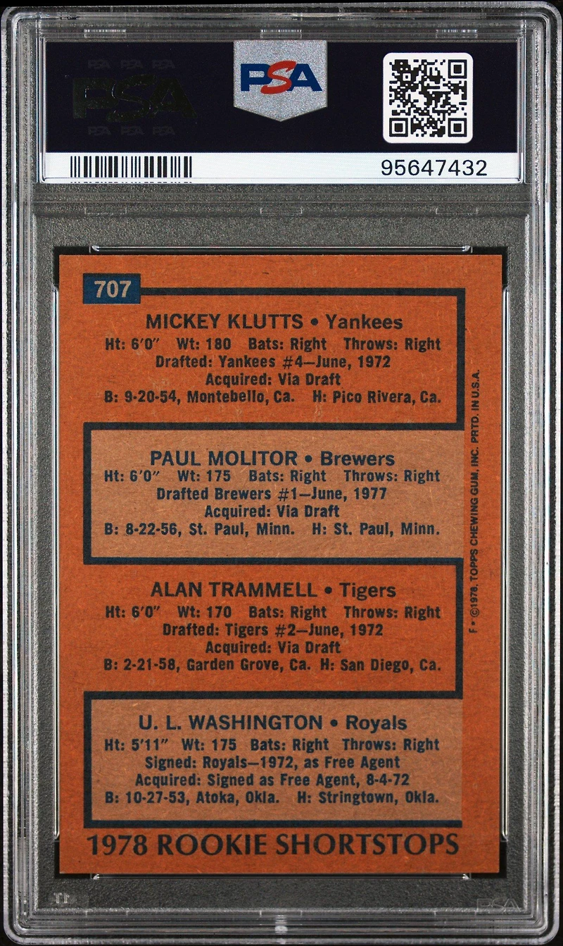 1978 Topps 707 Rookie Shortstops PSA 8