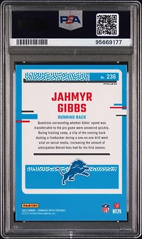2023 Panini Donruss Optic 236 Jahmyr Gibbs Purple Shock PSA 10