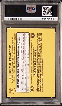 1987 Donruss 36 Greg Maddux PSA 9