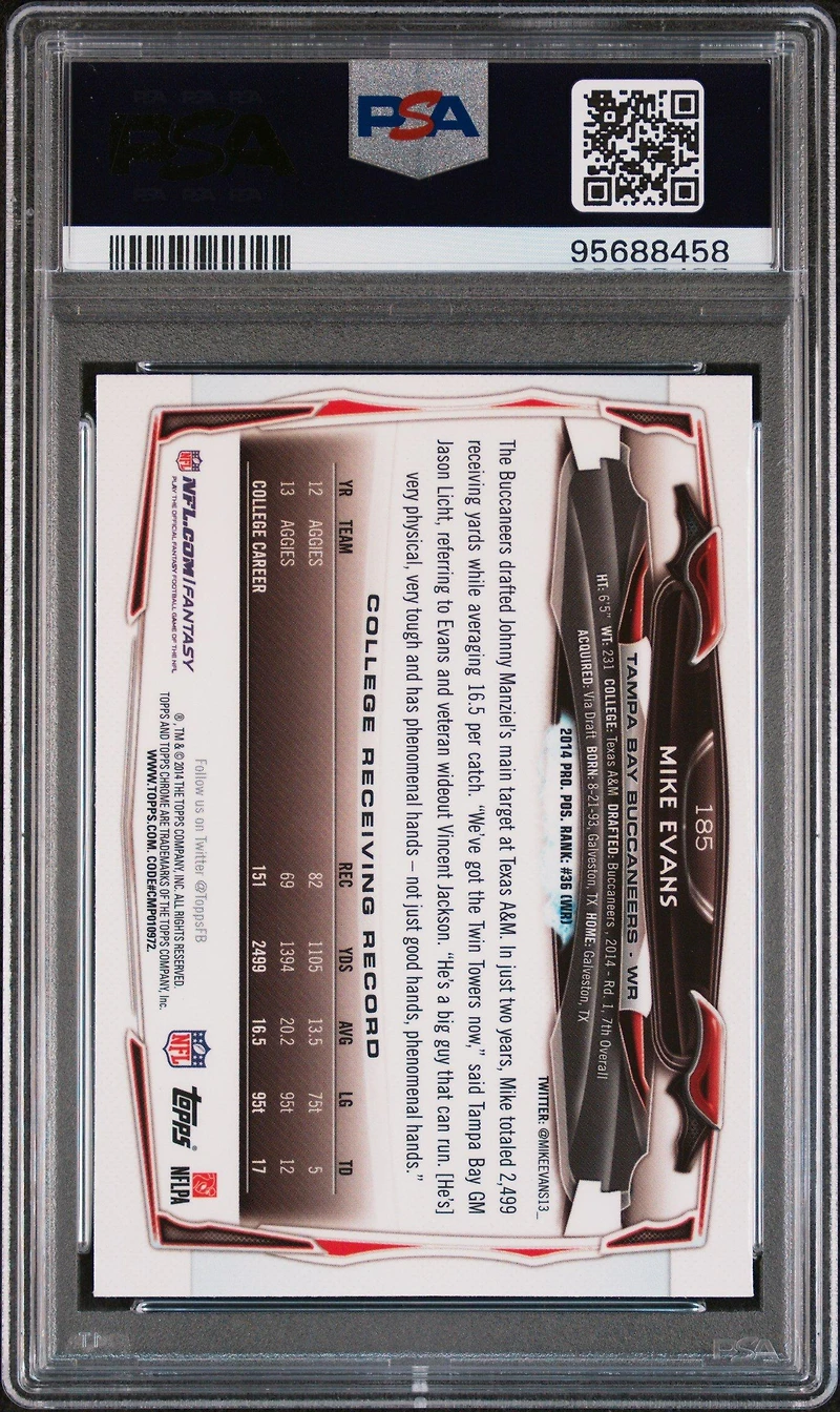 2014 Topps Chrome 185 Mike Evans Ball In Right Hand-refractor PSA 9