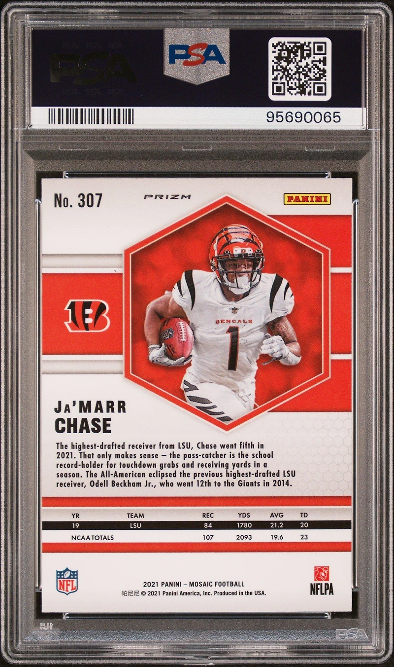 2021 Panini Mosaic 307 Ja’marr Chase Reactive Blue PSA 10