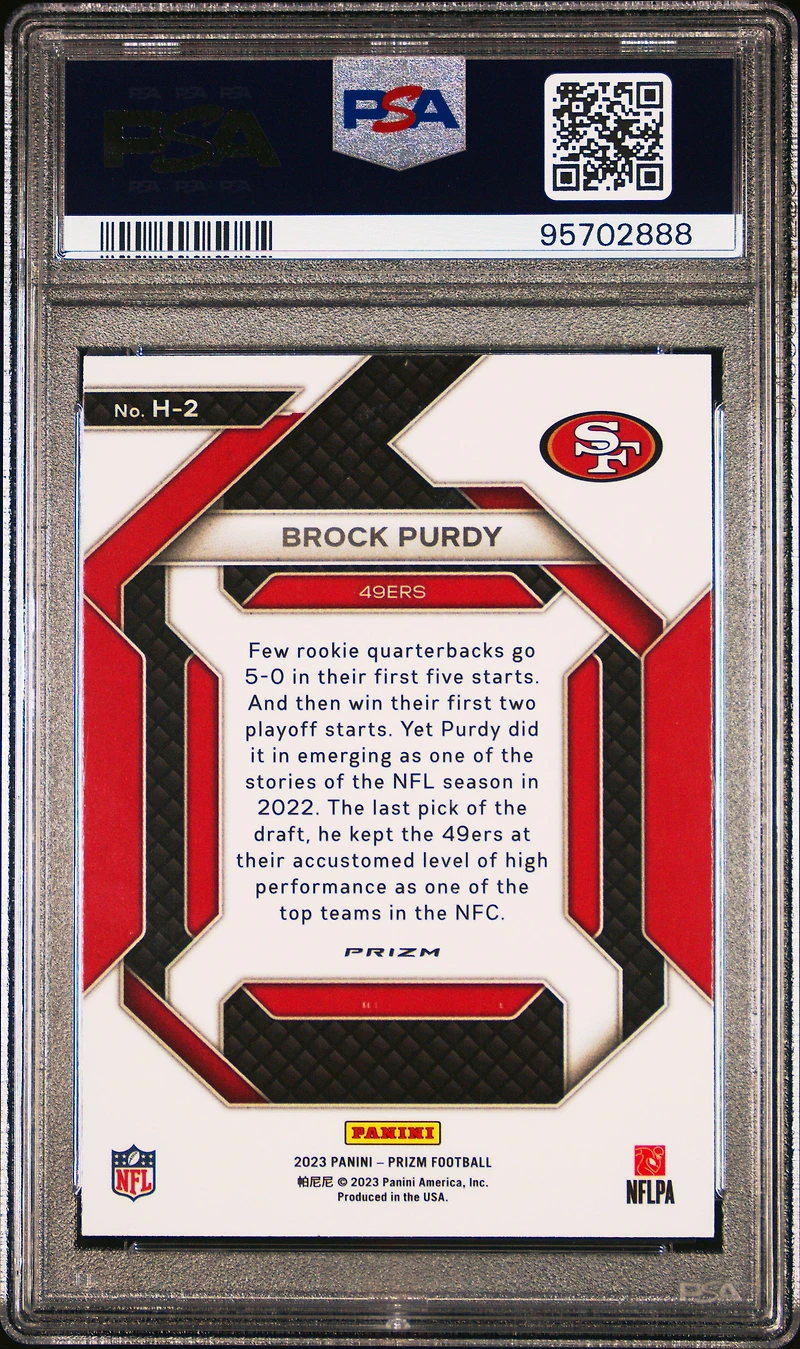 2023 Panini Prizm Emergent H2 Brock Purdy Green Prizm PSA 10