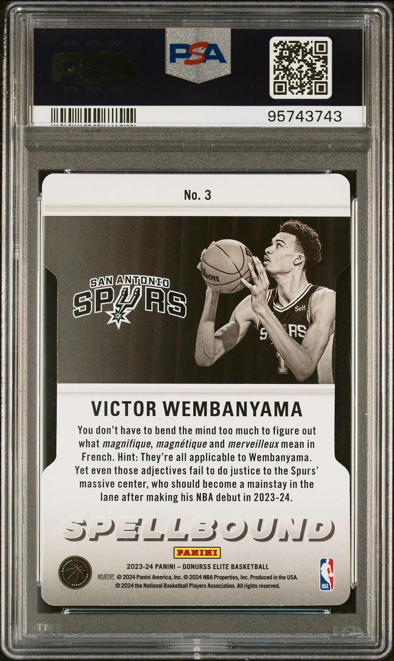 2023 Panini Donruss Elite Spellbound 3 Victor Wembanyama Orange Die-cut PSA 10