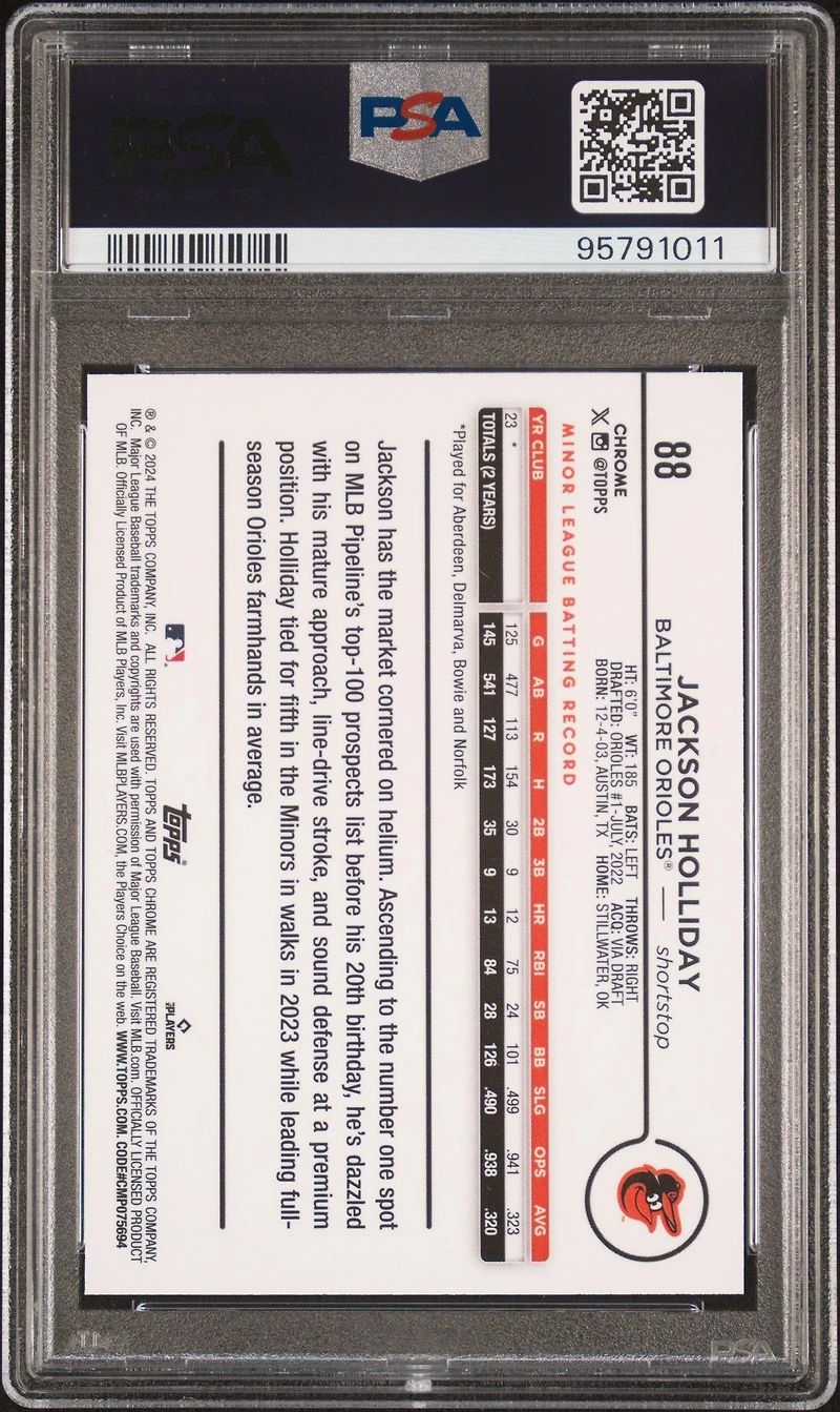 2024 Topps Chrome 88 Jackson Holliday Sepia Refractor PSA 10