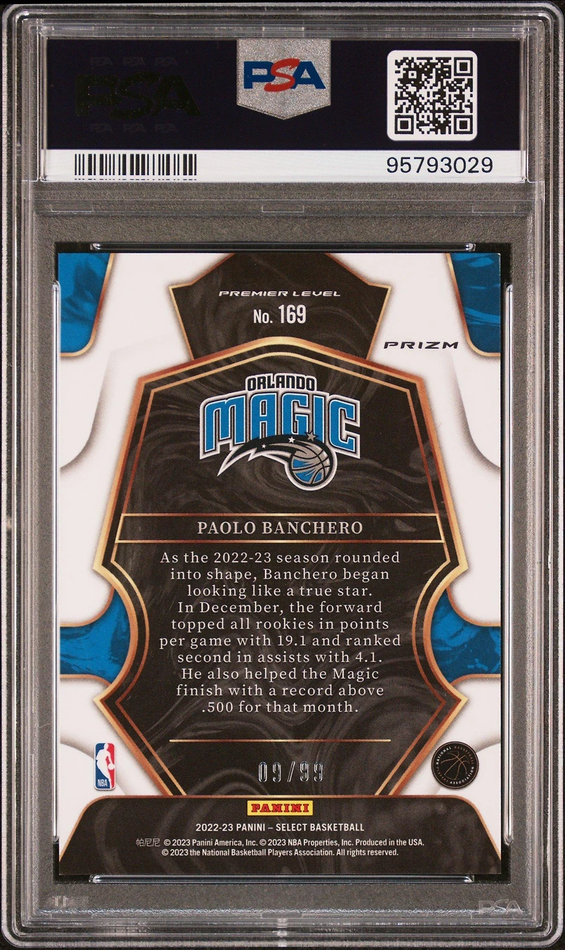 2022 Panini Select 169 Paolo Banchero Light Blue Disco PSA 9