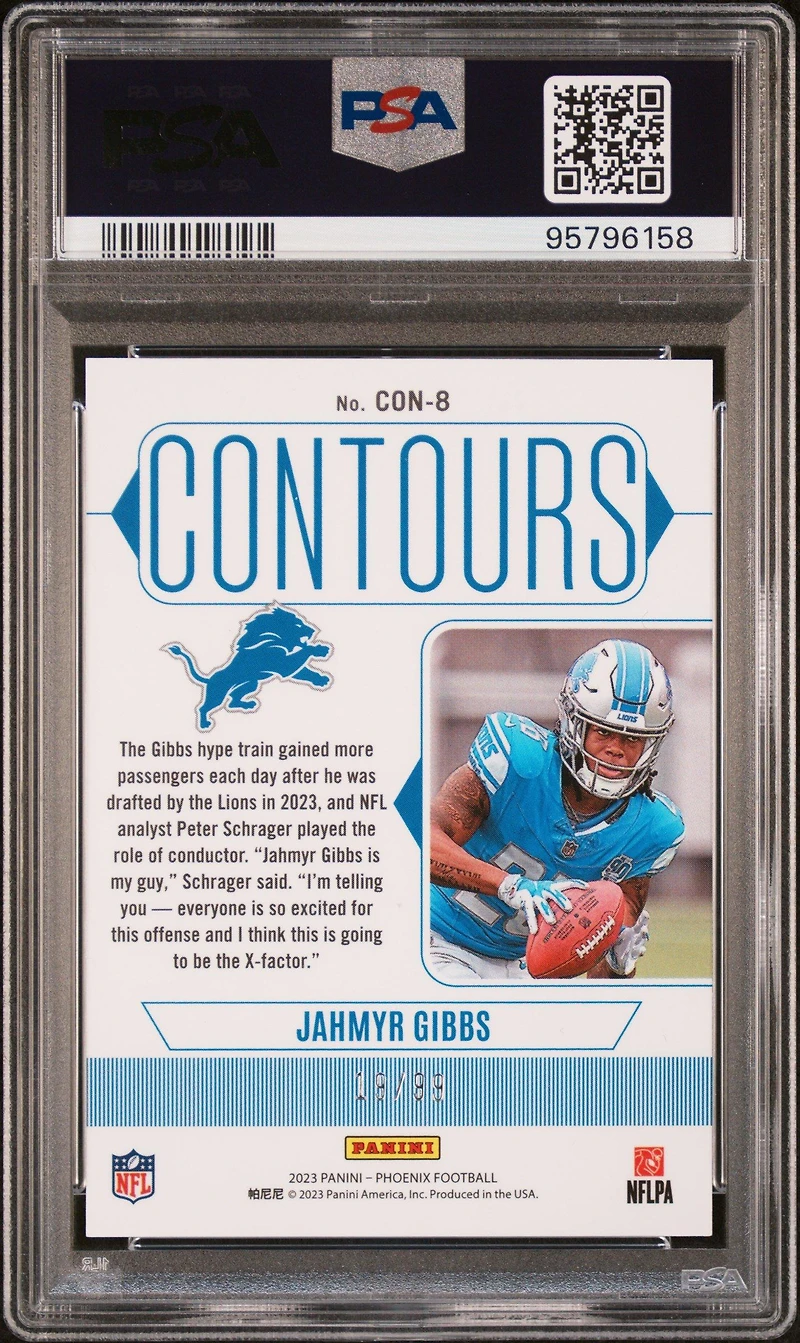 2023 Panini Phoenix Contours Con8 Jahmyr Gibbs Orange PSA 10