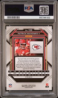 2022 Panini Prizm 139 Patrick Mahomes Ii Light Blue Prizm PSA 10