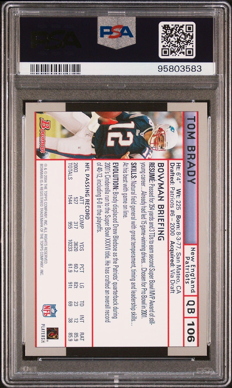 2004 Bowman 106 Tom Brady PSA 9