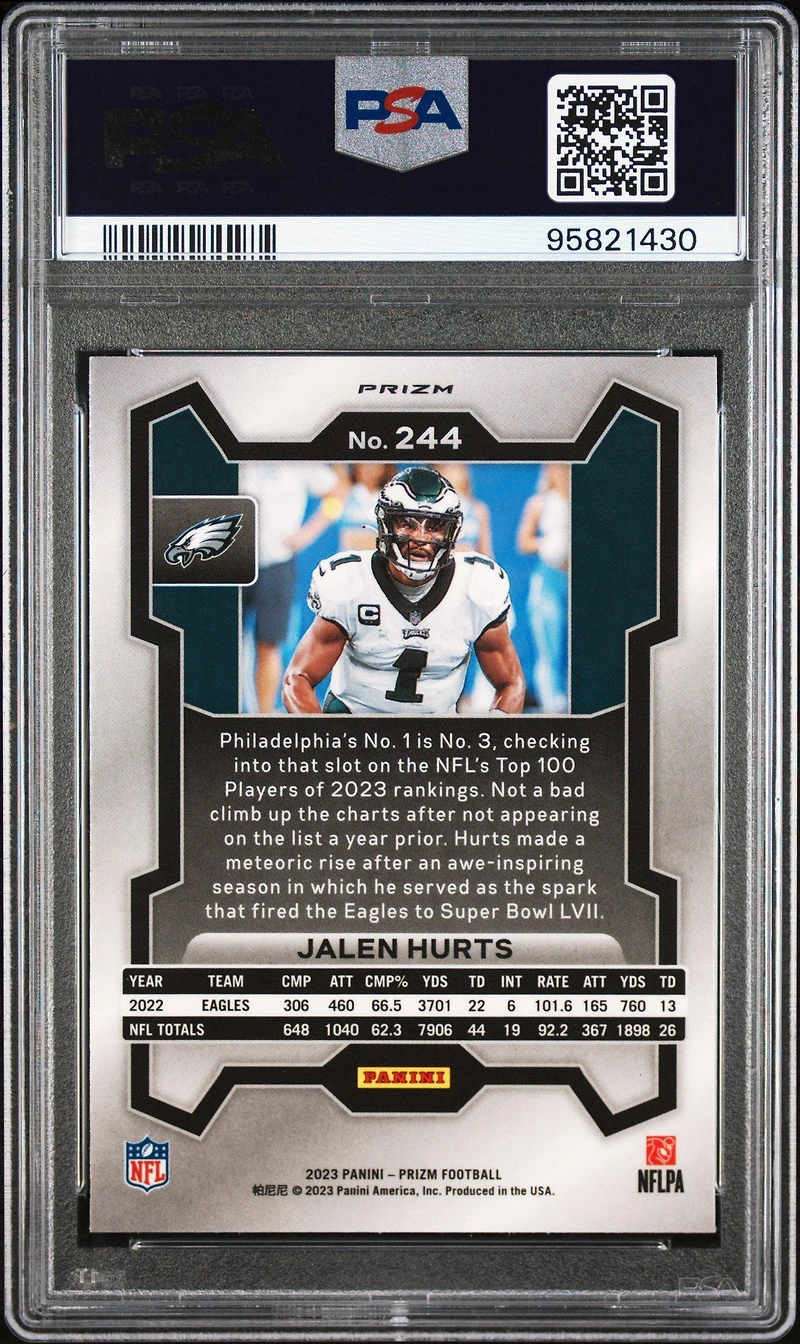 2023 Panini Prizm 244 Jalen Hurts Red Sparkle PSA 10
