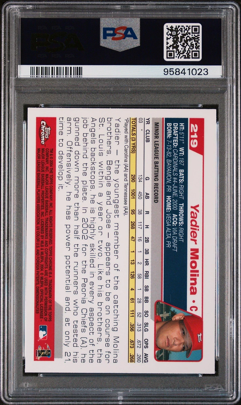 2004 Topps Chrome 219 Yadier Molina PSA 10