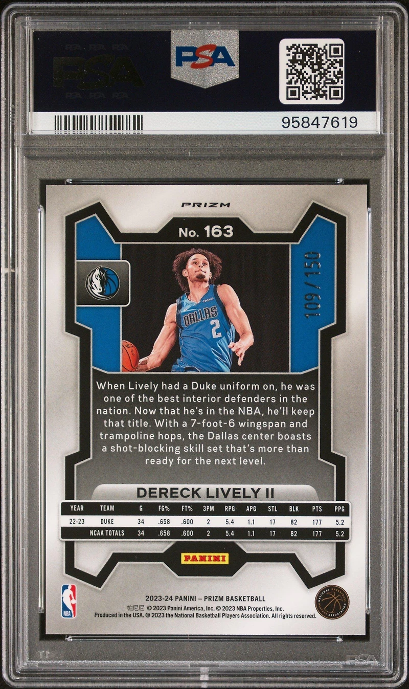 2023 Panini Prizm 163 Dereck Lively Ii Premium Factory Set PSA 10